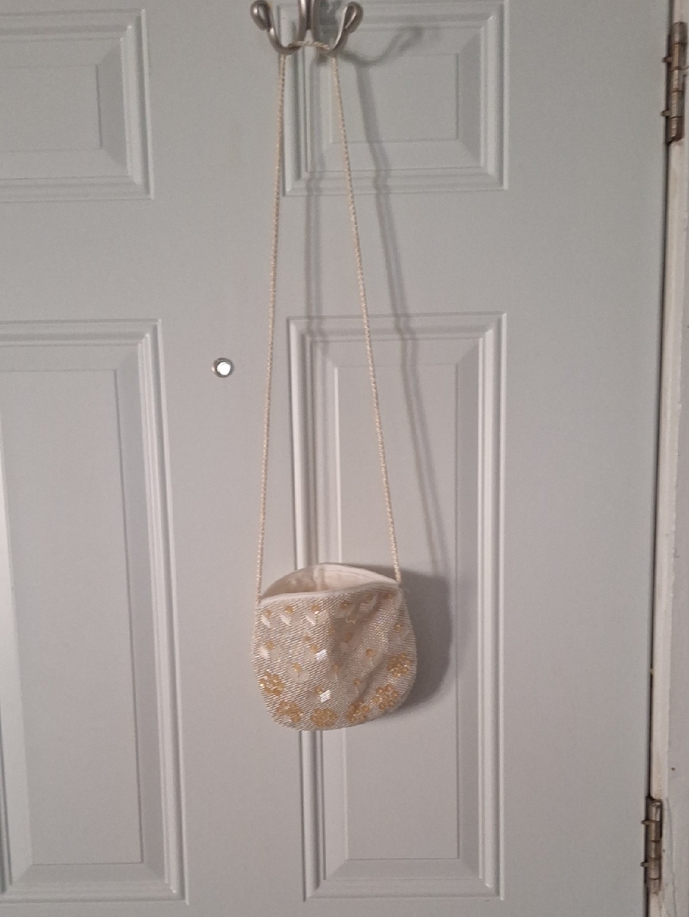 Women’s Cream and Gold Beaded Crossbody Bag